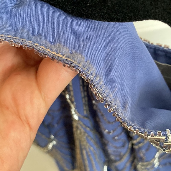 ASOS beaded vintage style tulle dress scallop edge design blue and silver sz 4 - Picture 10 of 14